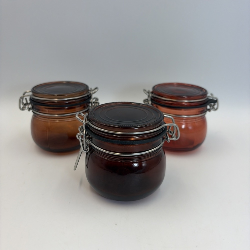 IKEA Krosamos Amber Air Tight Jar w/ Swing Top Lid 4oz Set Of 3